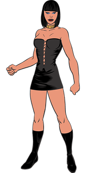 Animated Female Characterin Black Dress PNG