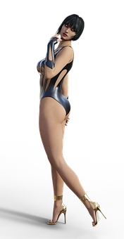 Animated Female Characterin Blue Bodysuit PNG