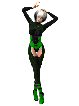 Animated Female Characterin Green Bodysuit PNG