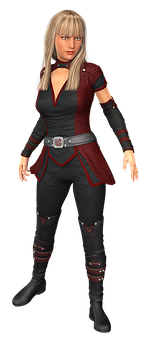 Animated Female Characterin Redand Black Outfit PNG