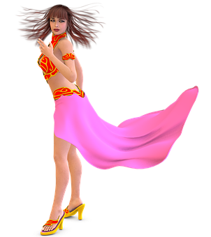 Animated Female Characterin Redand Pink Outfit PNG