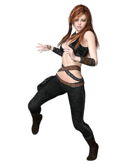 Animated Female Dancerin Black Outfit PNG