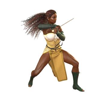 Animated Female Warrior Action Pose PNG