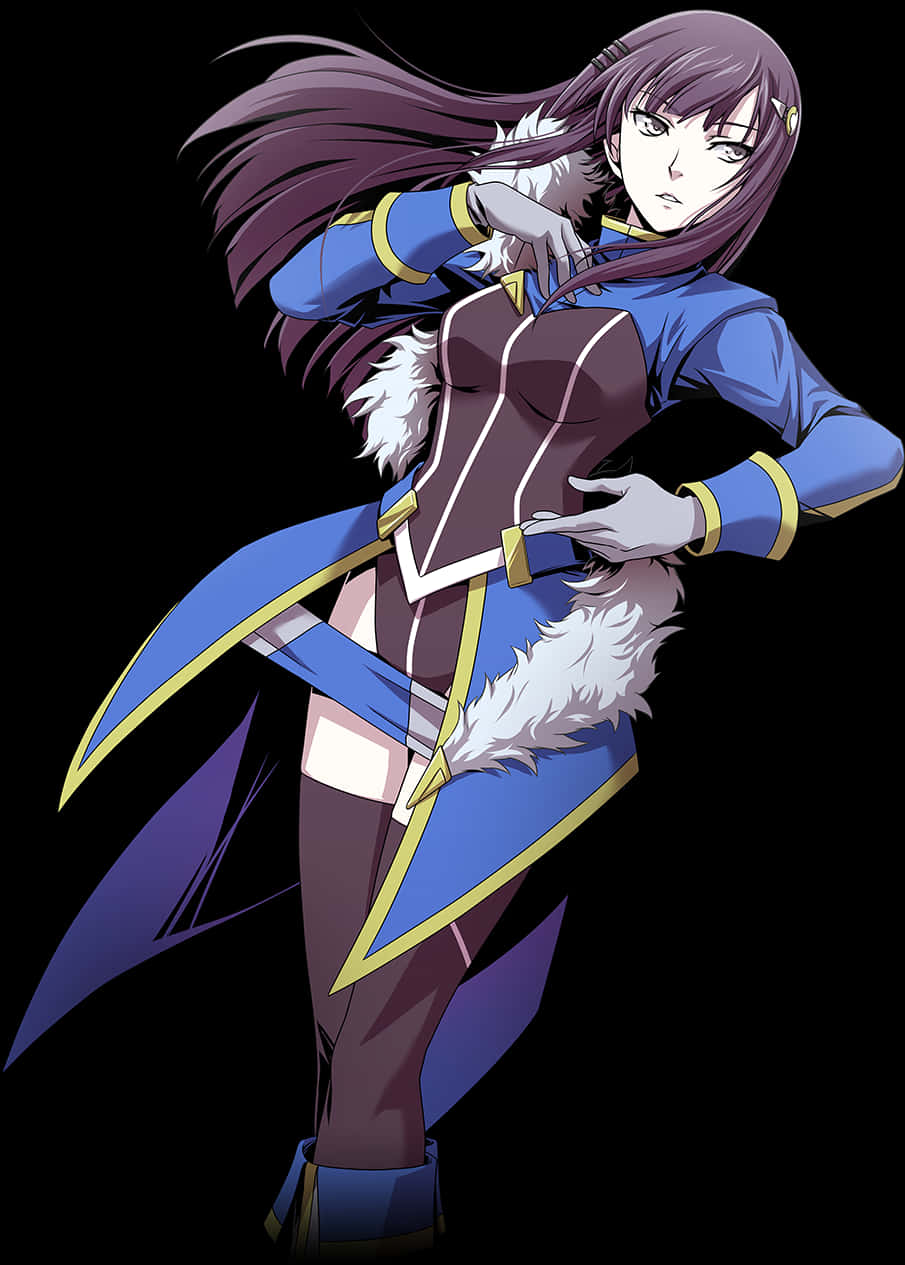 Animated Female Warrior Blue Outfit PNG