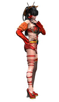 Animated Female Warriorin Red Attire PNG
