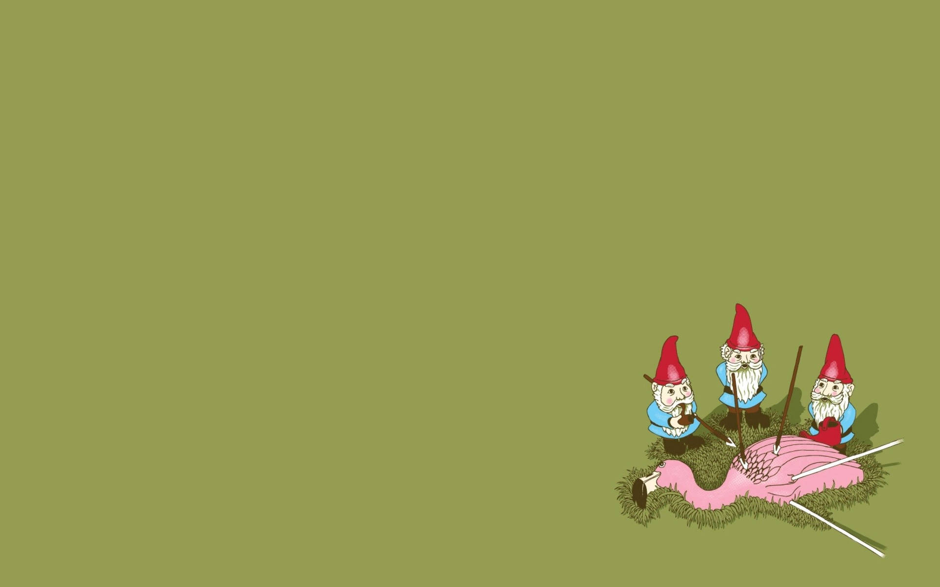 Animated Flamingo And Gnomes Wallpaper