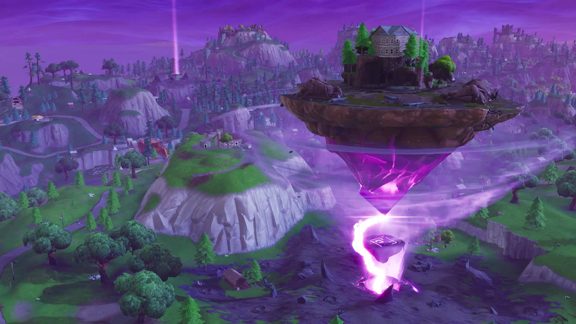 Animated Floating Island In Purple Colour Background