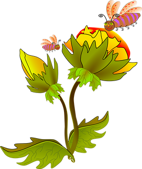 Animated Flowerand Butterflies PNG