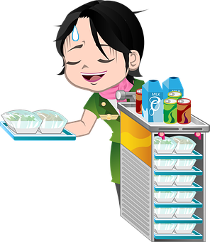 Animated Food Service Workerwith Cart PNG