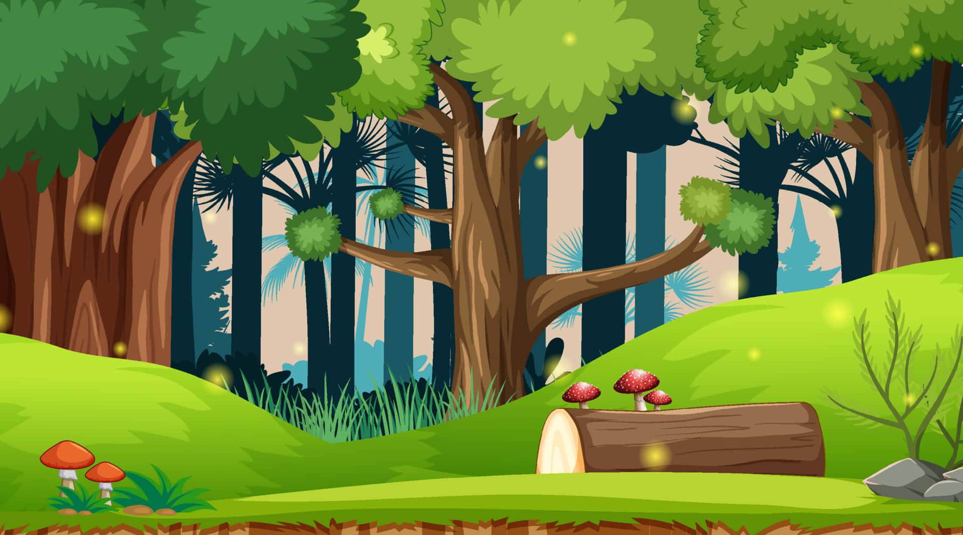 Download Cartoon Forest Scene With Trees And Mushrooms 