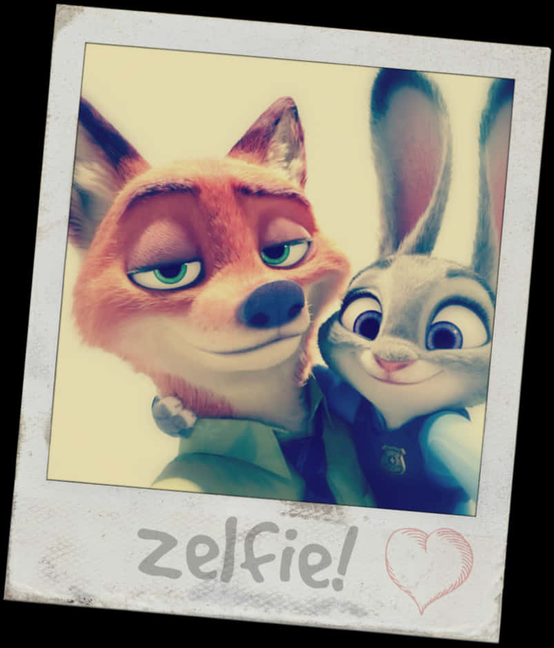 Animated Foxand Bunny Selfie PNG
