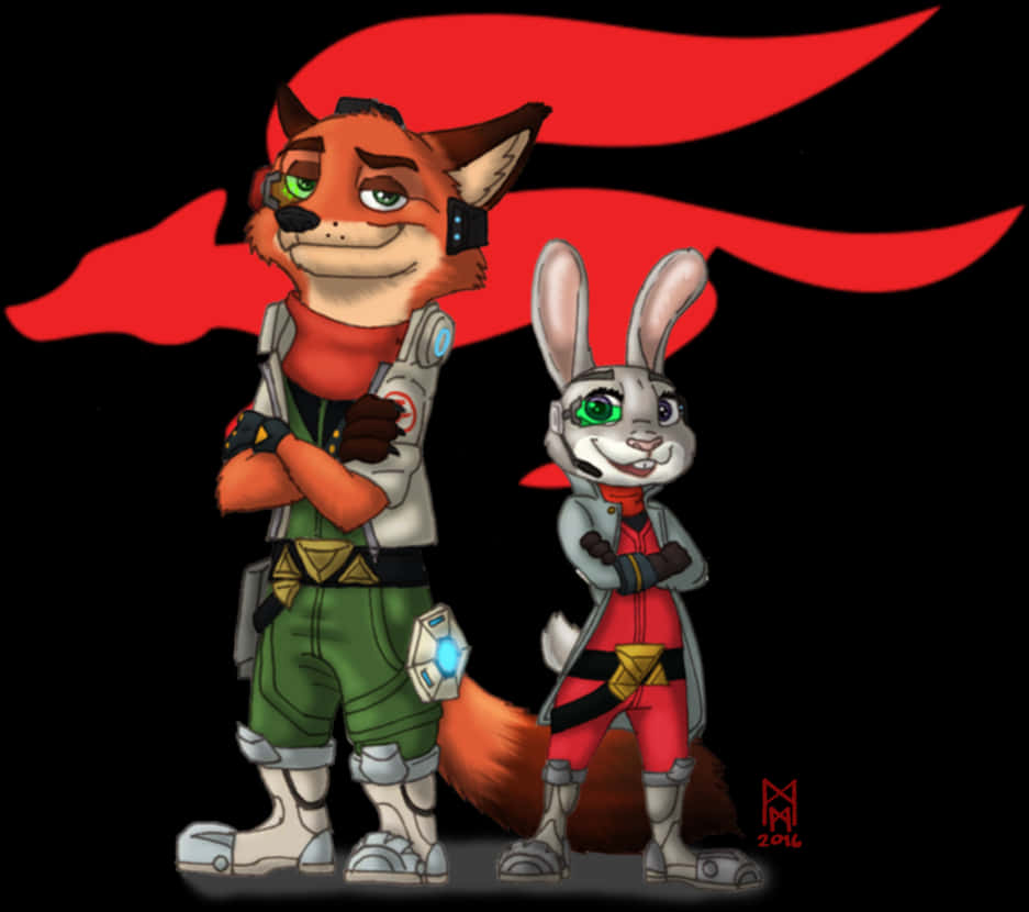 Animated Foxand Rabbit Heroes PNG