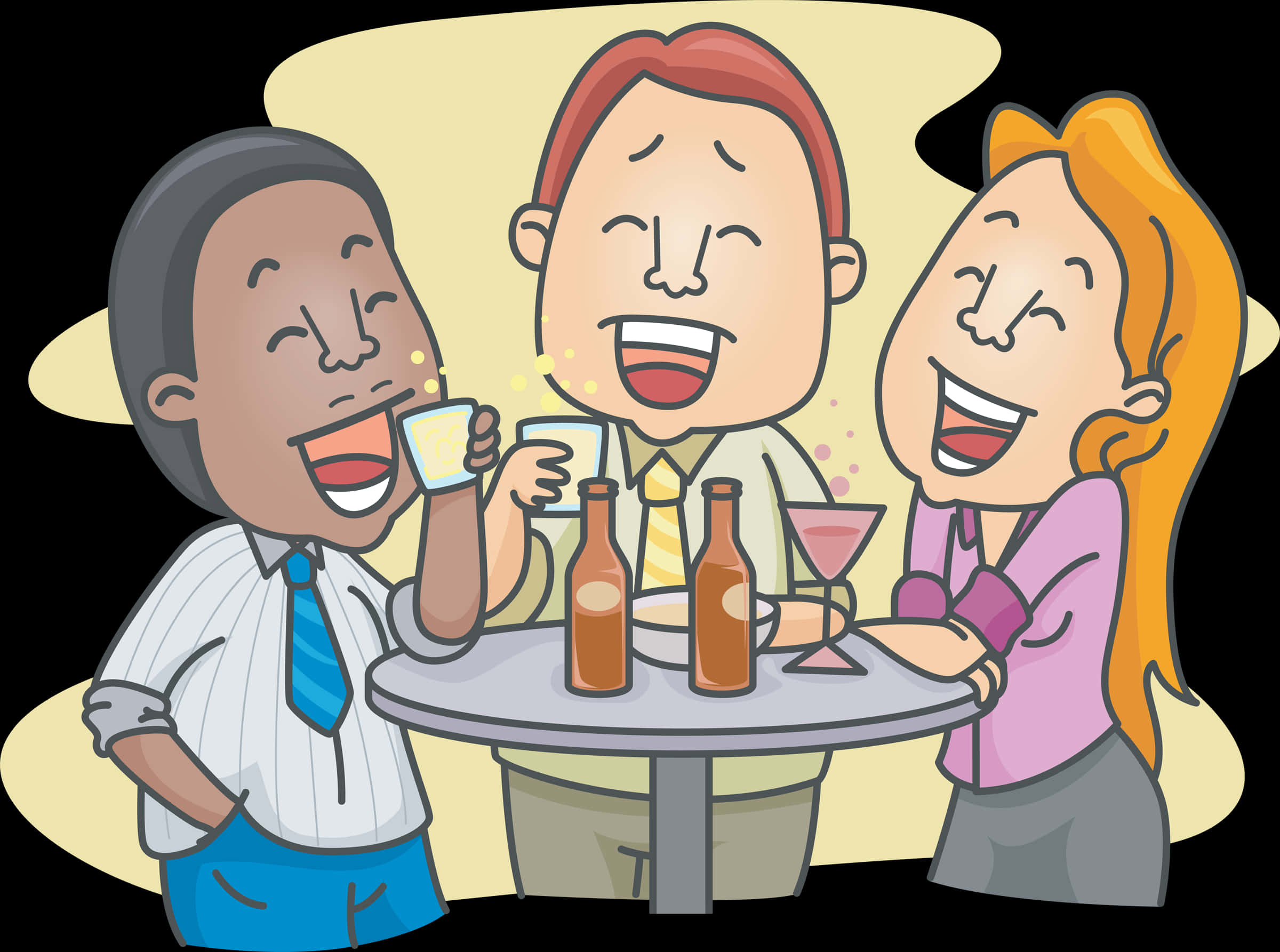 Animated Friends Enjoying Drinks PNG