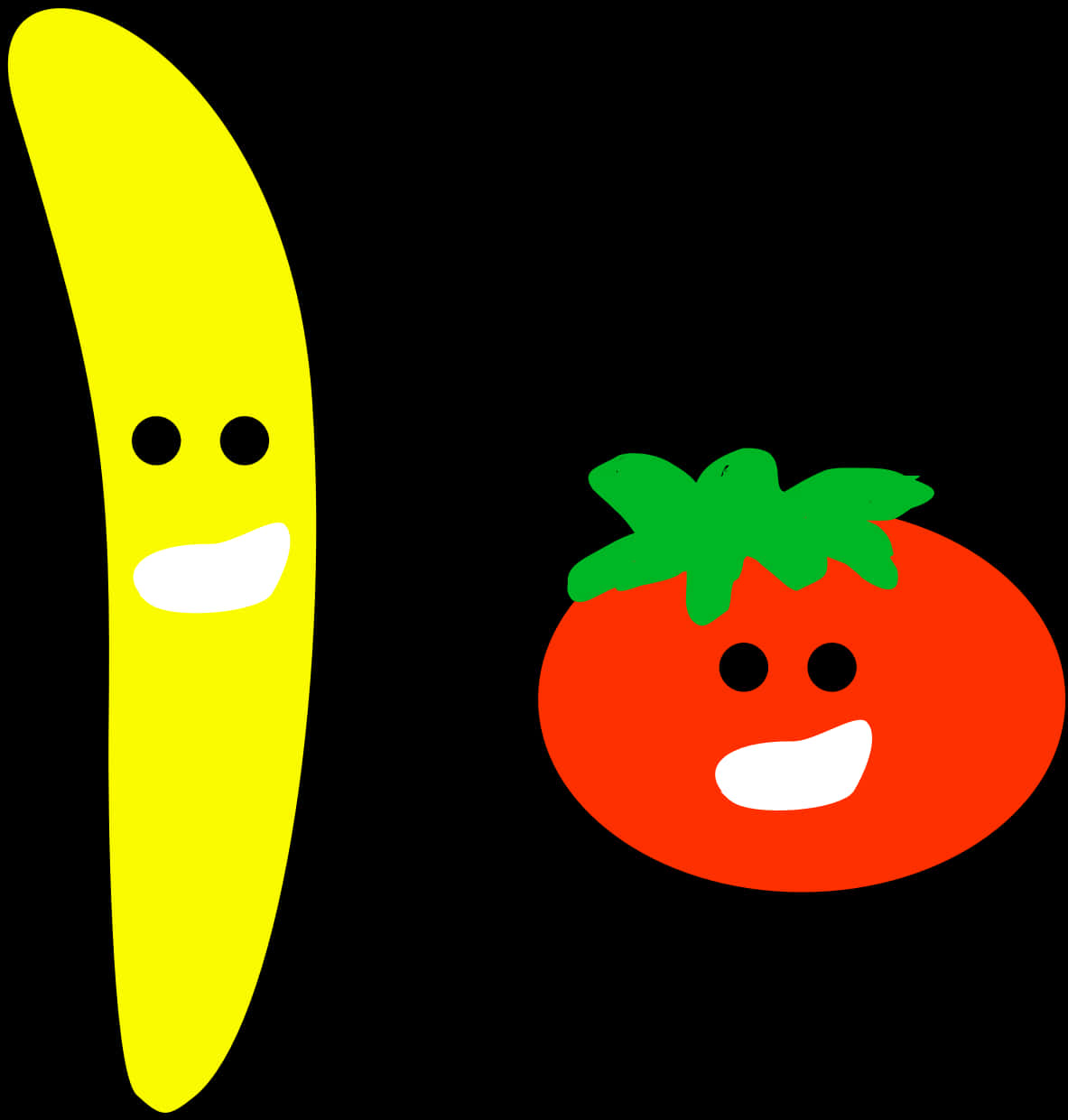 Animated Fruits Smiling Banana Tomato PNG