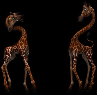 Animated Giraffes Two Poses PNG