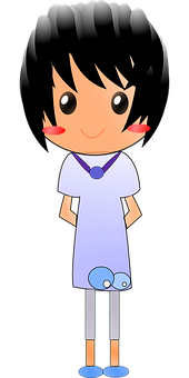 Animated Girl Characterin Blue Dress PNG