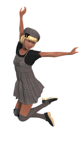 Animated Girl Dancingin Plaid Dress PNG