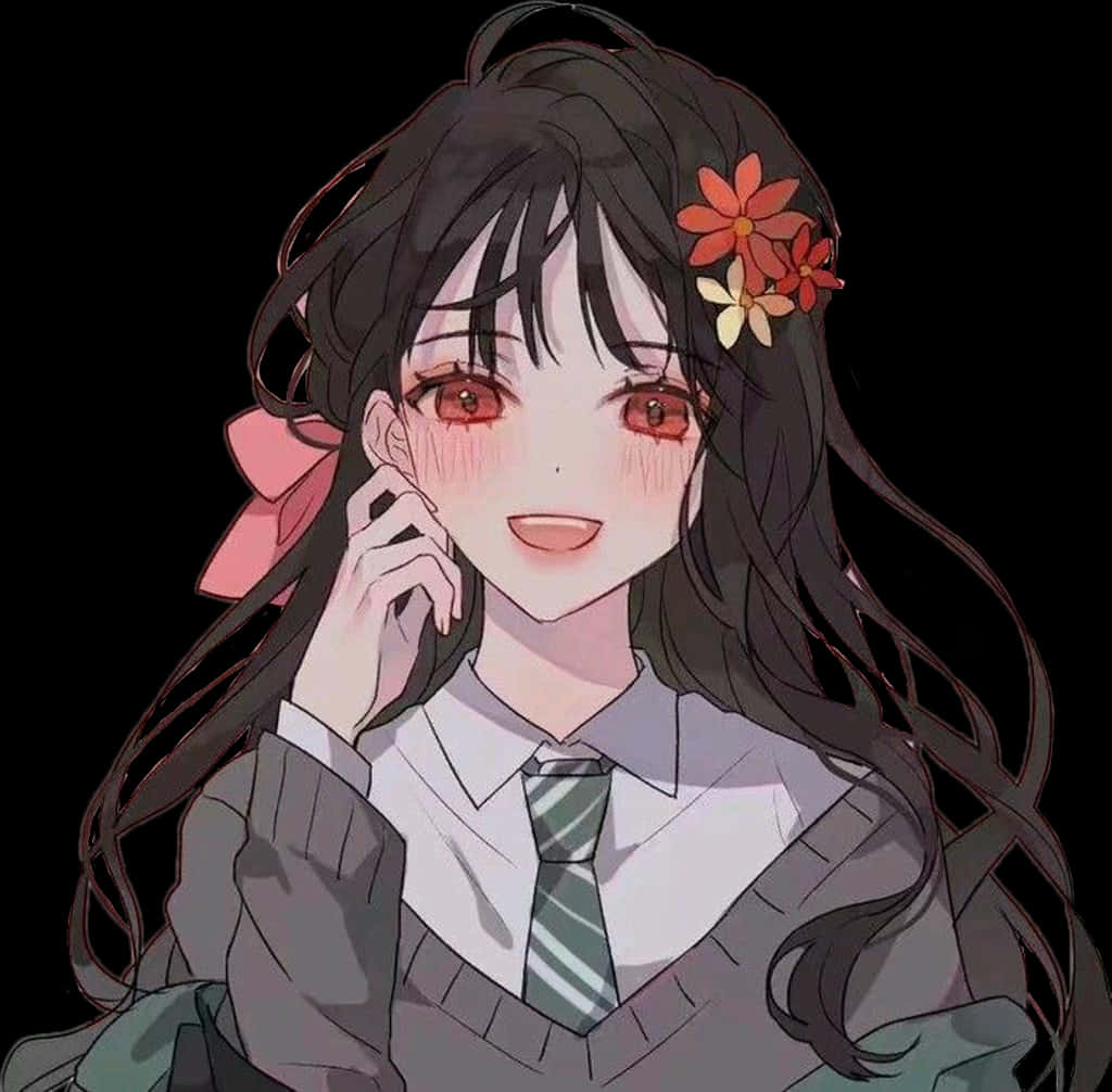 Animated Girl Floral Hairpiece Smile.jpg PNG