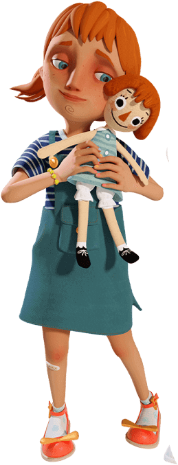 Animated Girl Holding Doll PNG