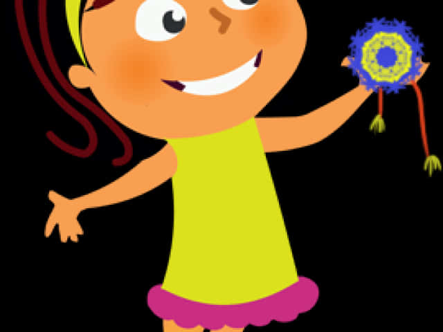 Animated Girl Holding Rakhi PNG