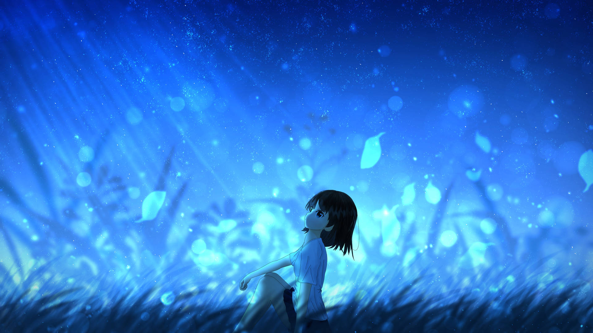 Animated Girl In Field Wallpaper