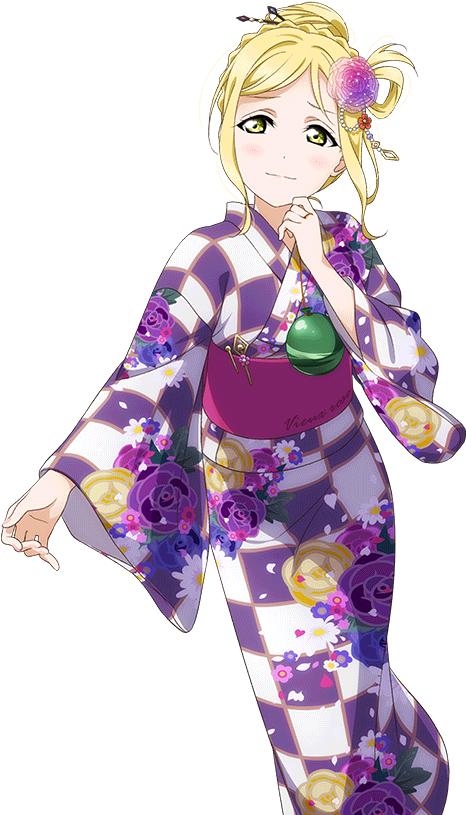 Animated Girl In Floral Kimono PNG