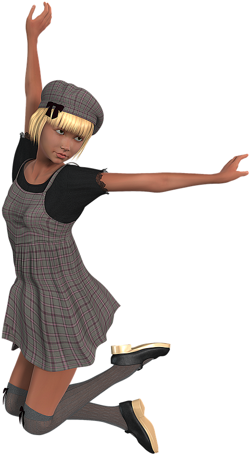 Animated Girl Jumpingin Plaid Dress.png PNG