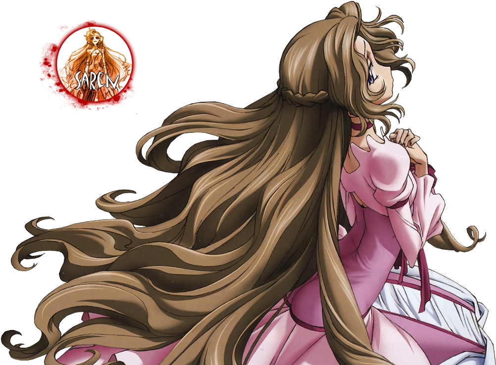 Animated Girl Long Hair Pink Dress PNG