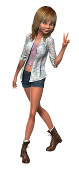 Animated Girl Peace Sign PNG