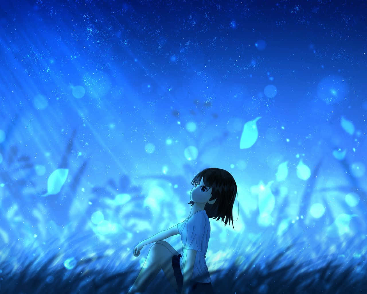 Animated Girl Profile Under The Night Light Wallpaper