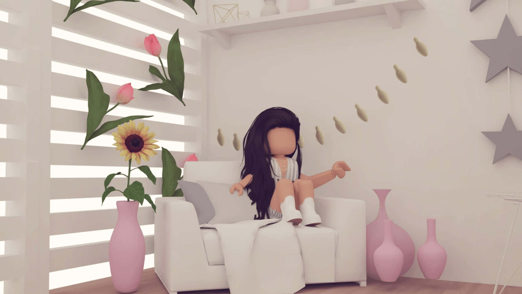 Animated Girl Relaxingin Modern Room Wallpaper