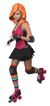 Animated Girl Roller Skating PNG