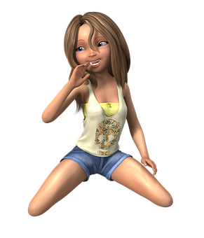 Animated Girl Sitting Smiling PNG