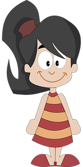 Animated Girl Striped Dress PNG