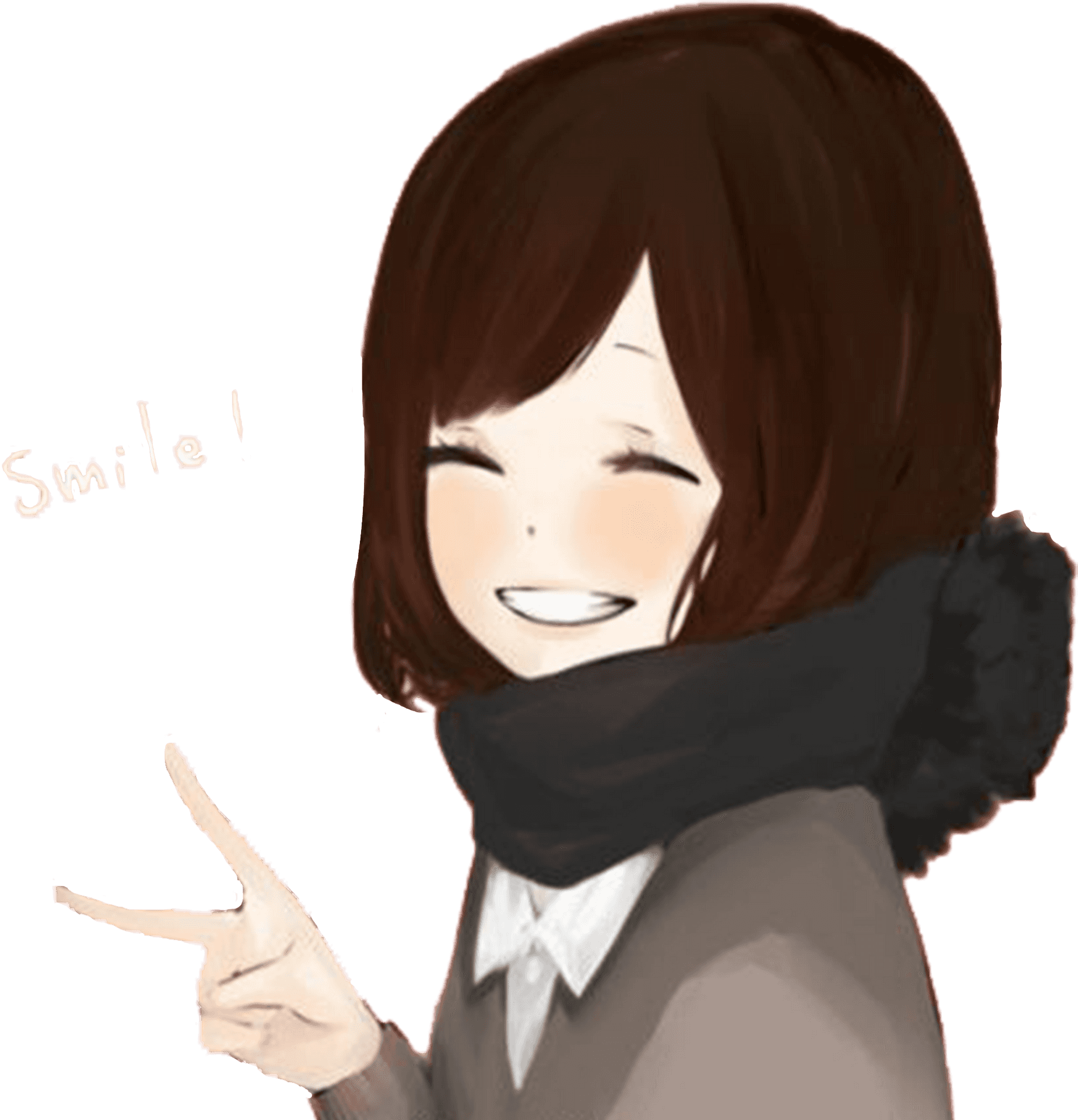 Animated Girl Wearing Scarf Smiling PNG