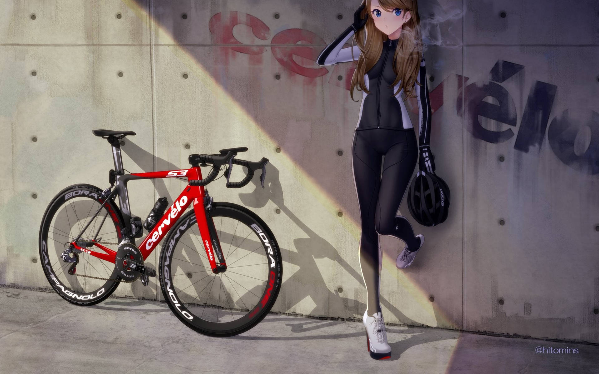 Animated Girl With Her Bike Wallpaper