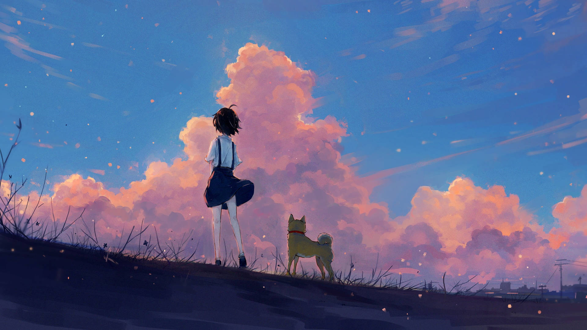 Animated Girl With Her Dog Wallpaper