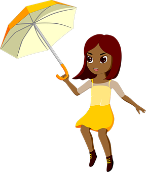 Animated Girl With Umbrella PNG