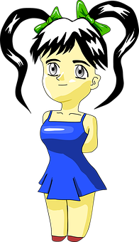Animated Girlin Blue Dress PNG