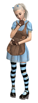 Animated Girlin Blue Dressand Striped Stockings PNG