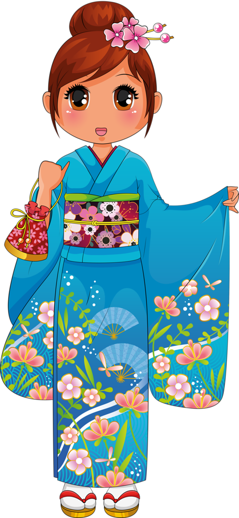 Animated Girlin Blue Kimono PNG