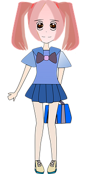 Animated Girlin Blue Outfit PNG
