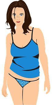 Animated Girlin Blue Tank Topand Polka Dot Bikini Bottoms PNG