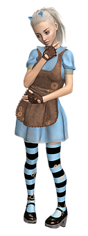 Animated Girlin Blueand Brown Outfit PNG