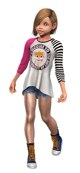 Animated Girlin Casual Outfit PNG