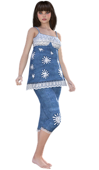 Animated Girlin Denim Dress PNG