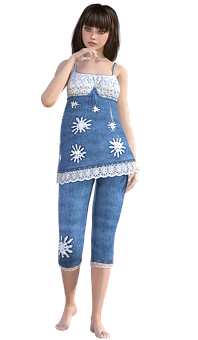 Animated Girlin Denim Outfit PNG