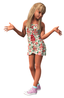 Animated Girlin Floral Dress PNG