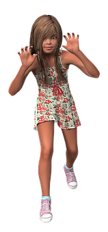 Animated Girlin Floral Dress PNG
