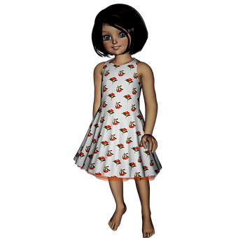 Animated Girlin Floral Dress PNG